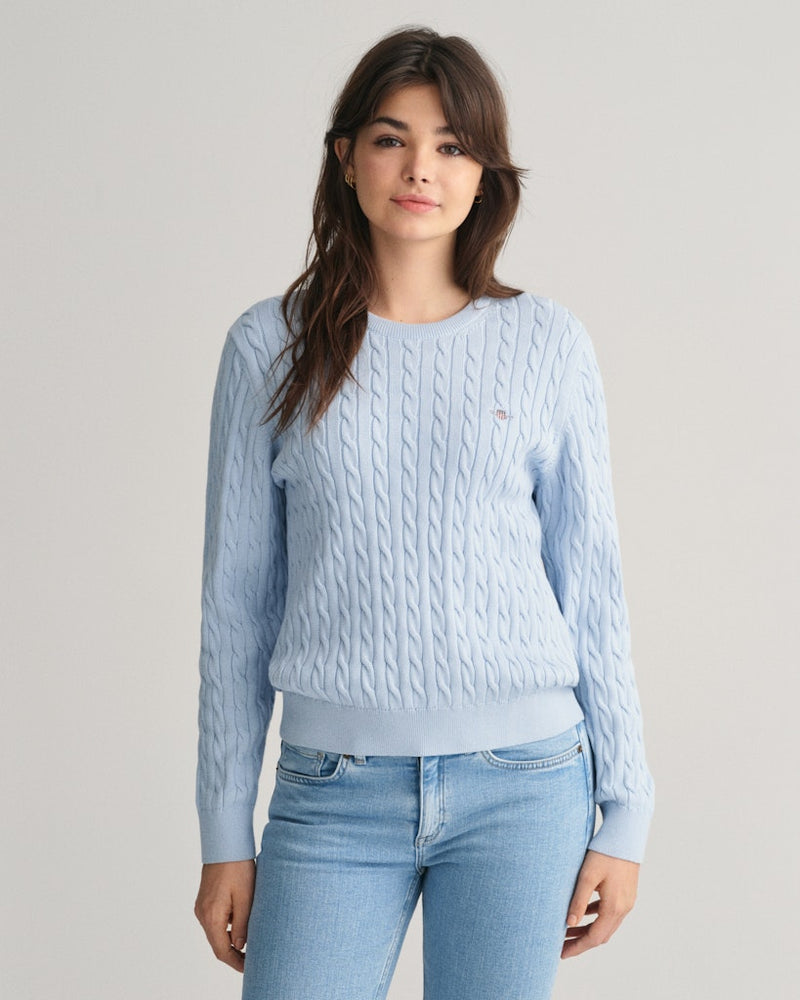 Shield Cable Round Neck Jumper - Fresh Blue