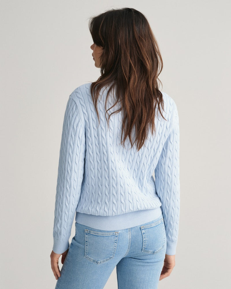 Shield Cable Round Neck Jumper - Fresh Blue