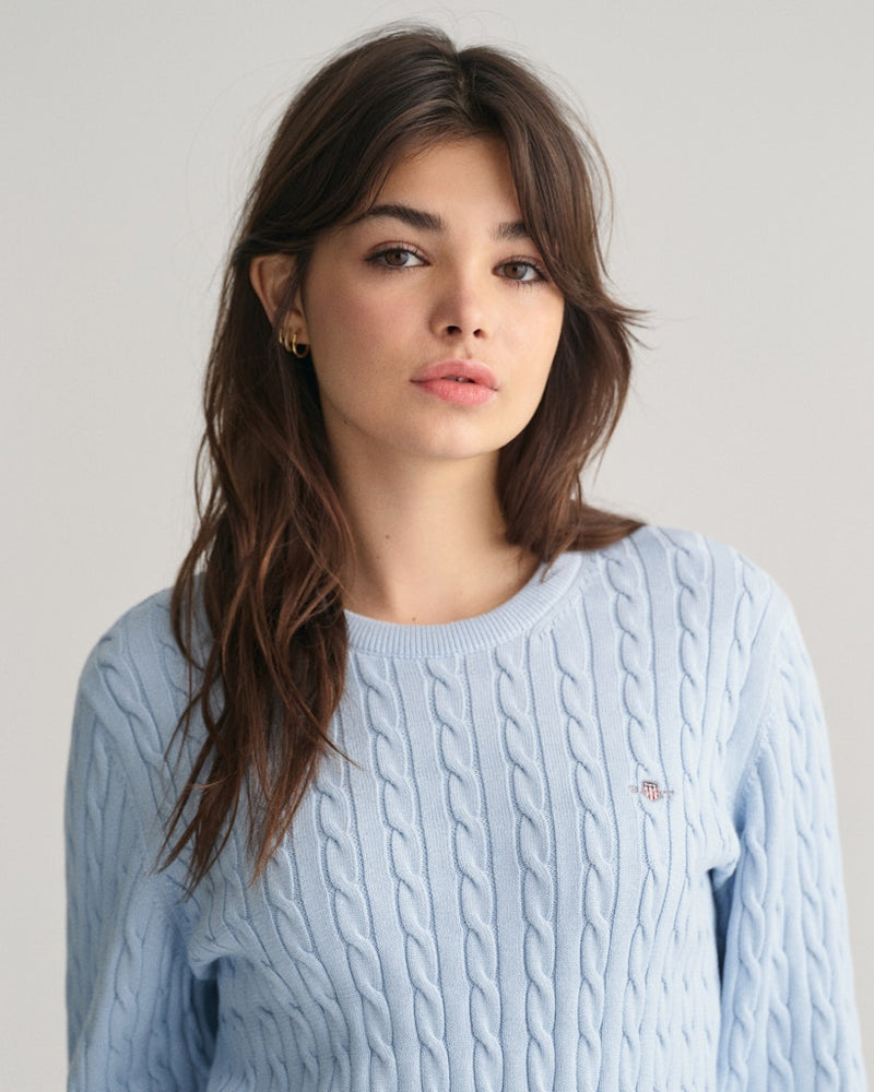 Shield Cable Round Neck Jumper - Fresh Blue