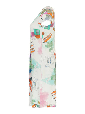 Pleat Detail Pastel Print Knee Dress - Multi