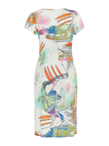 Pleat Detail Pastel Print Knee Dress - Multi