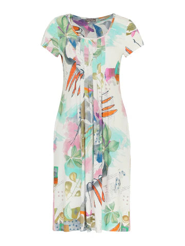 Pleat Detail Pastel Print Knee Dress - Multi