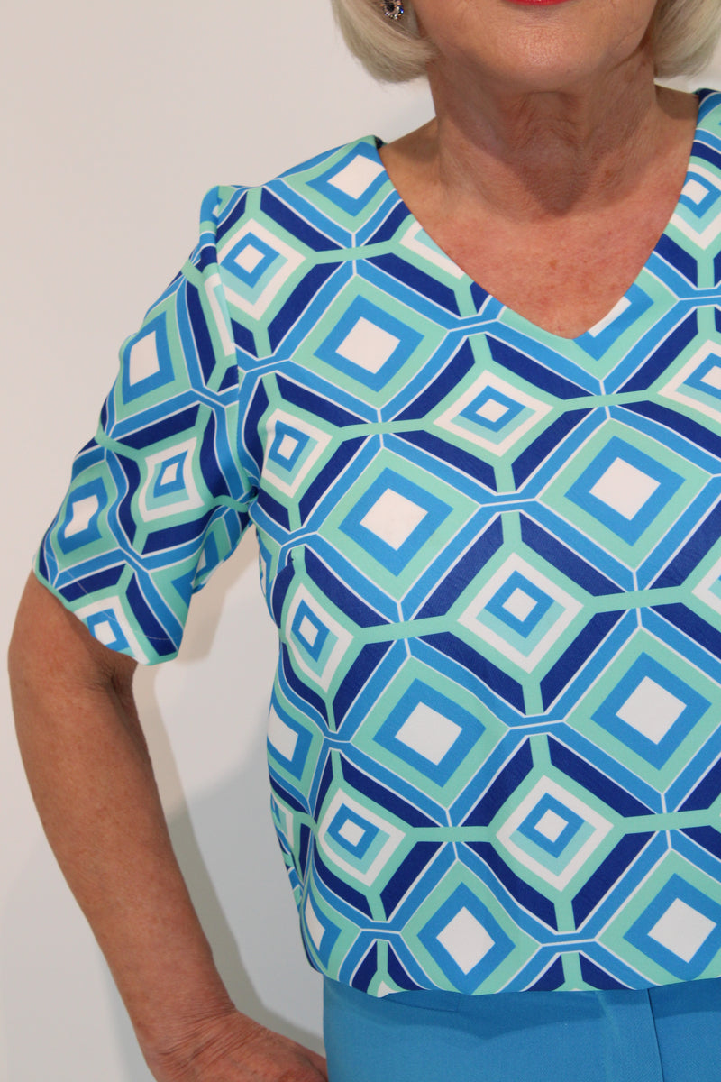 V Blouse - Turquoise