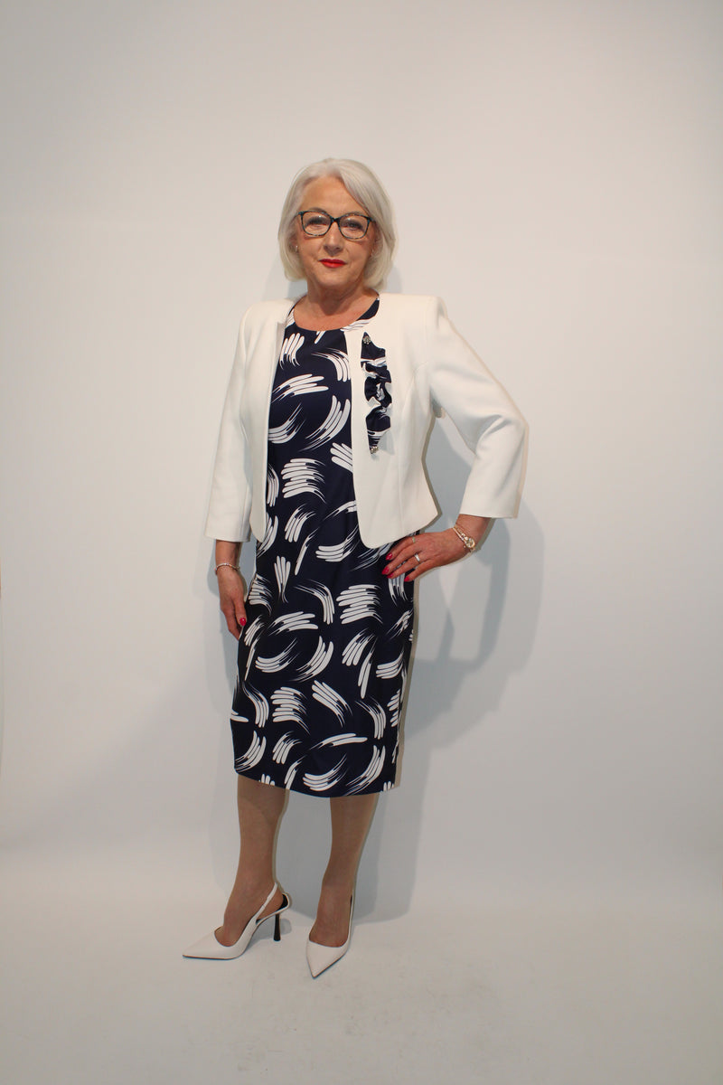 Moira 2 Piece Dress & Jacket - Navy/cream