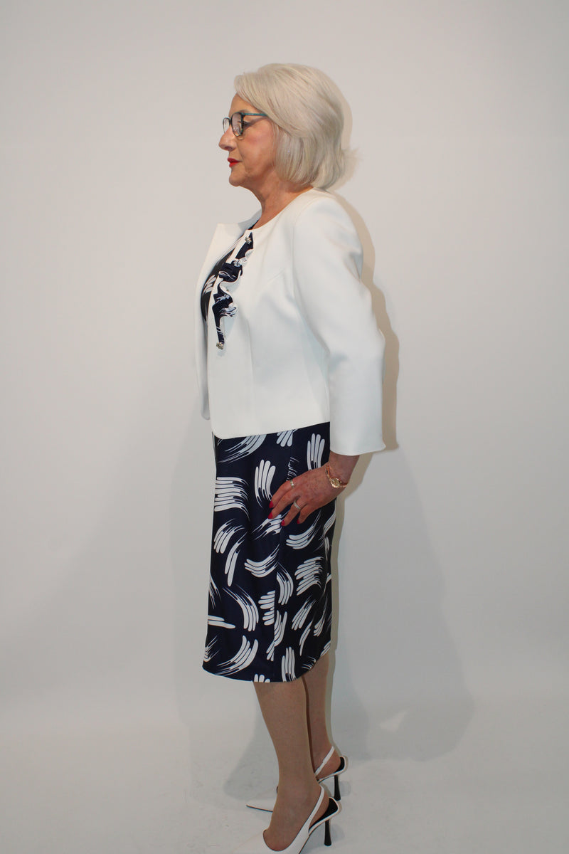 Moira 2 Piece Dress & Jacket - Navy/cream