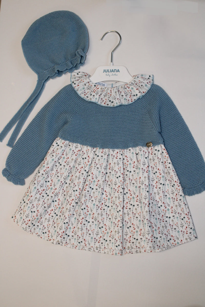 Baby Dress and Bonnet - Cloud Blue