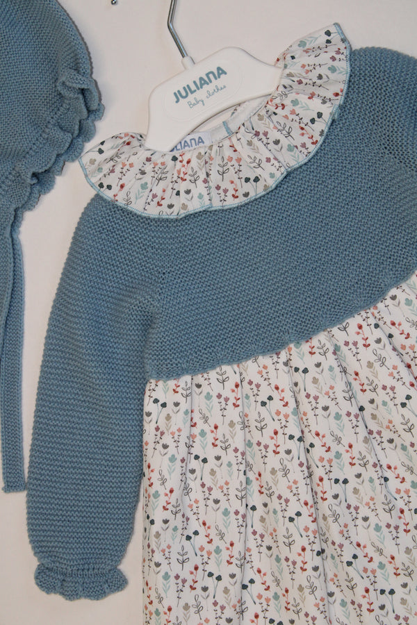 Baby Dress and Bonnet - Cloud Blue