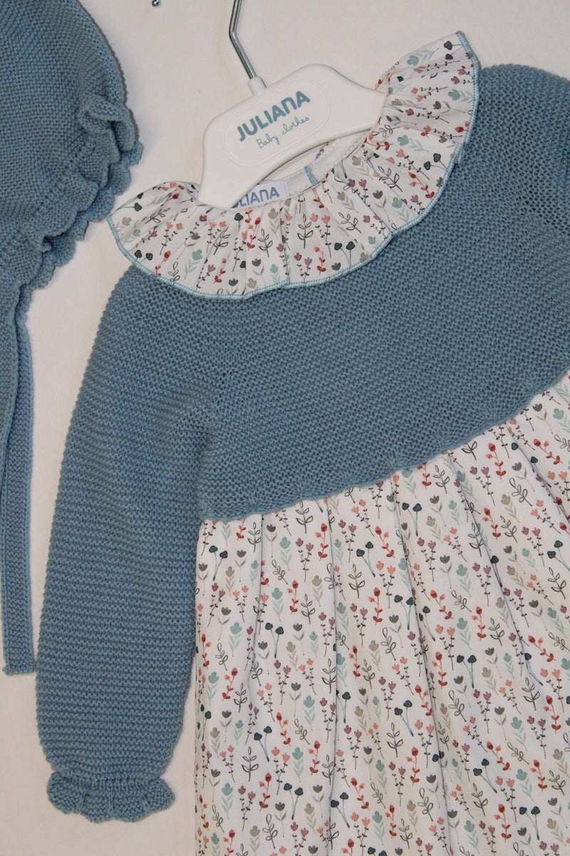 Baby Dress and Bonnet - Cloud Blue