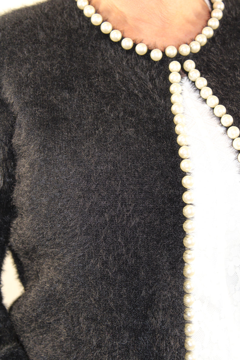 Pearl Detail Cardigan - Black