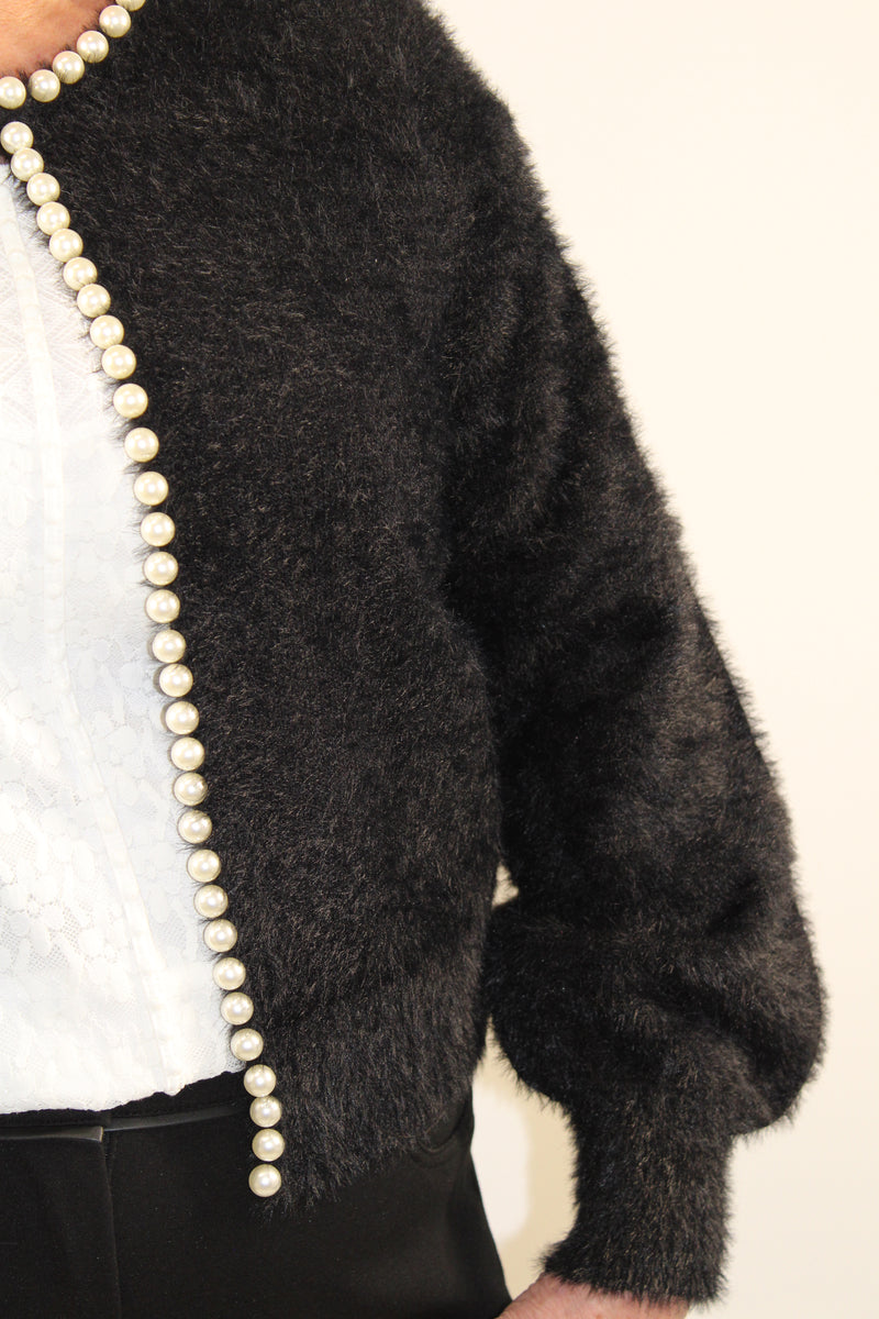 Pearl Detail Cardigan - Black