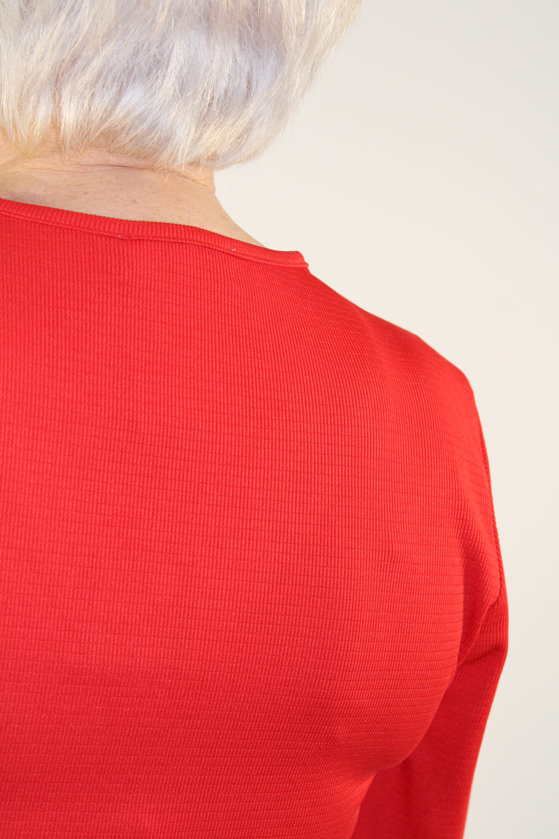 Pearl Detail V Neck Top - Red