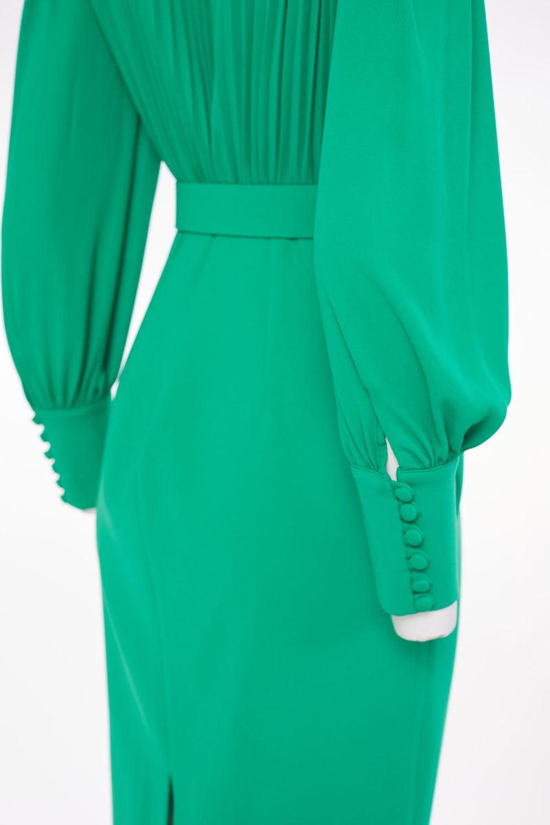 Pleated Top &amp; Belt Dress - Kelly Green