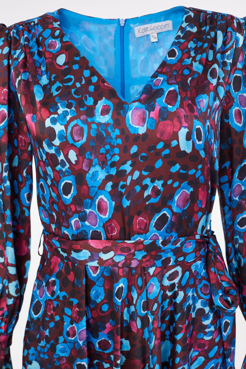 Print Flared Dress - French Blue