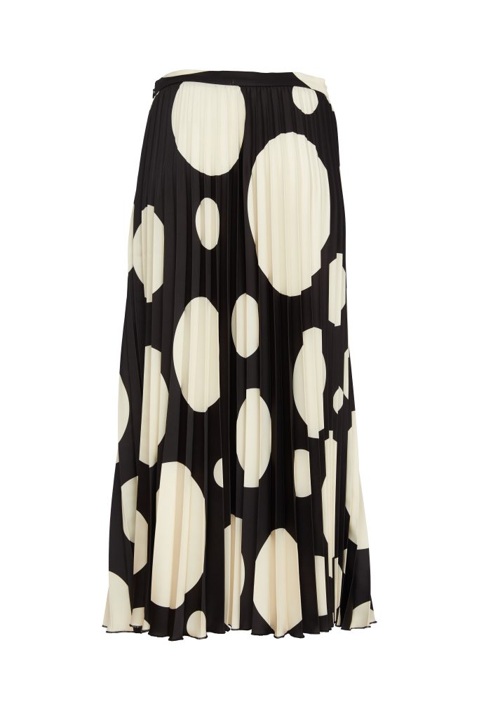 Spot Pleated Skirt - Black/cream