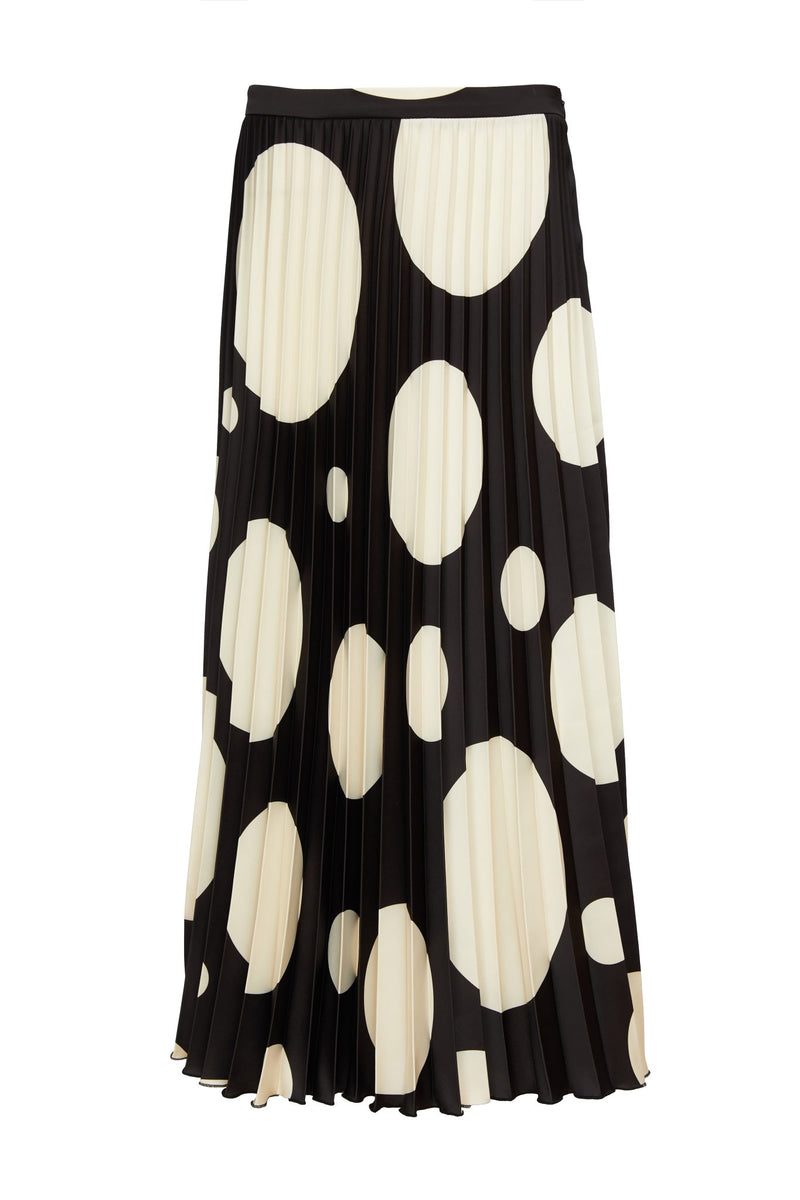 Spot Pleated Skirt - Black/cream