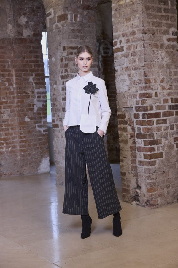 Pinstripe Wide Leg Trouser - Black/white