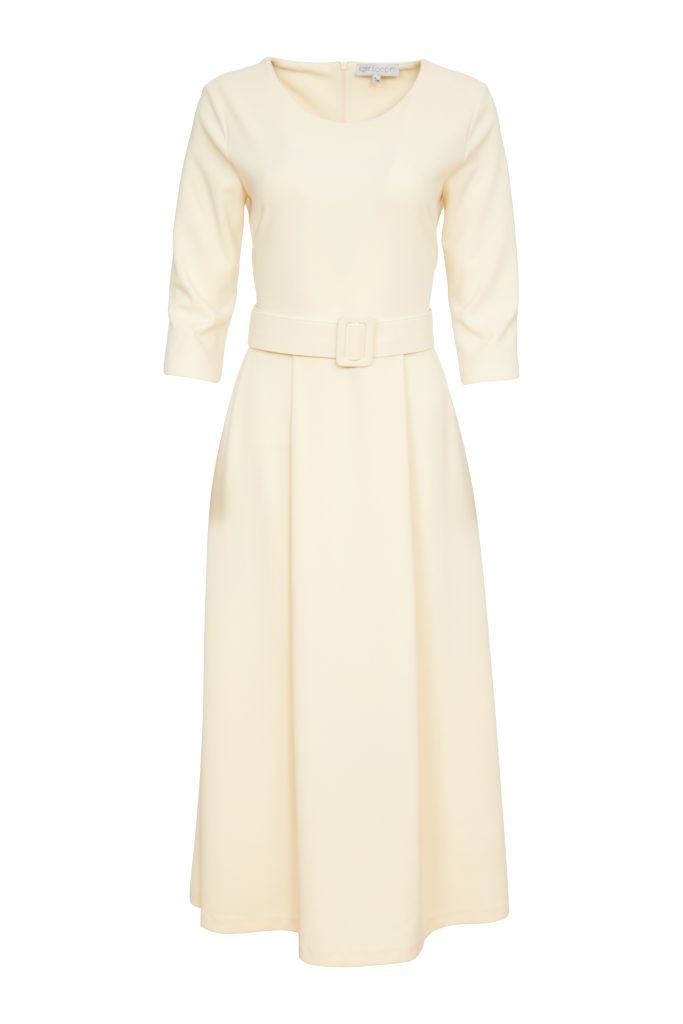 Belt Detail Flare Dress - Cream