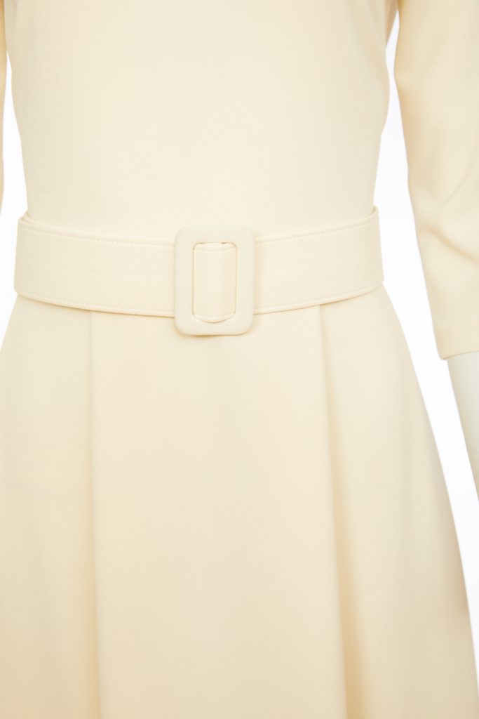 Belt Detail Flare Dress - Cream