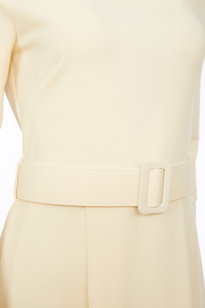 Belt Detail Flare Dress - Cream