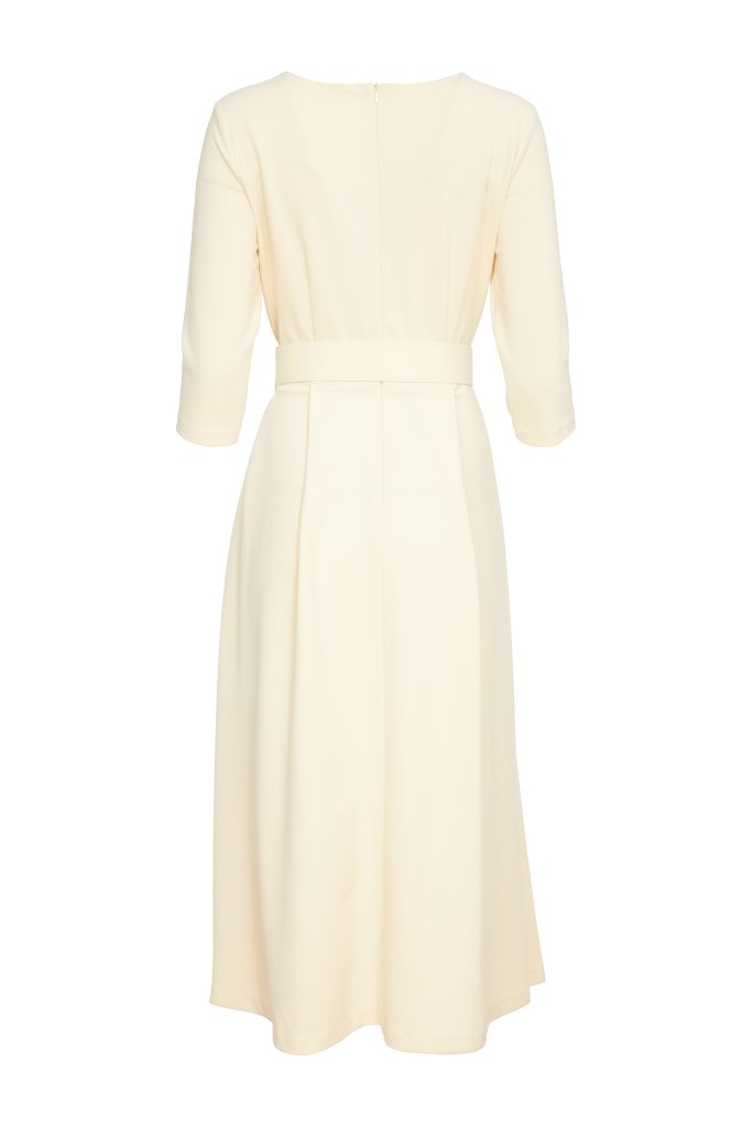 Belt Detail Flare Dress - Cream