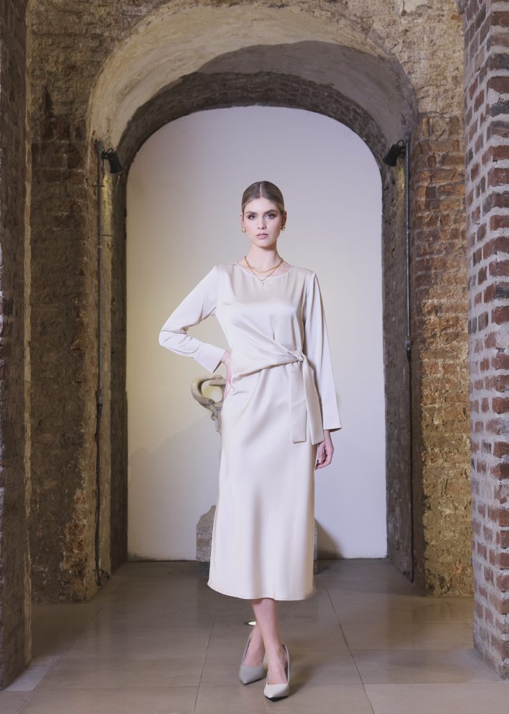 Wrap Satin Dress - Sand