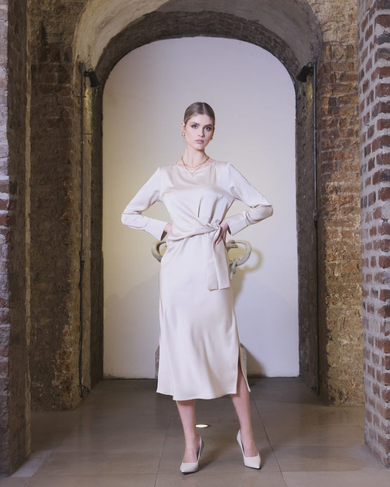 Wrap Satin Dress - Sand