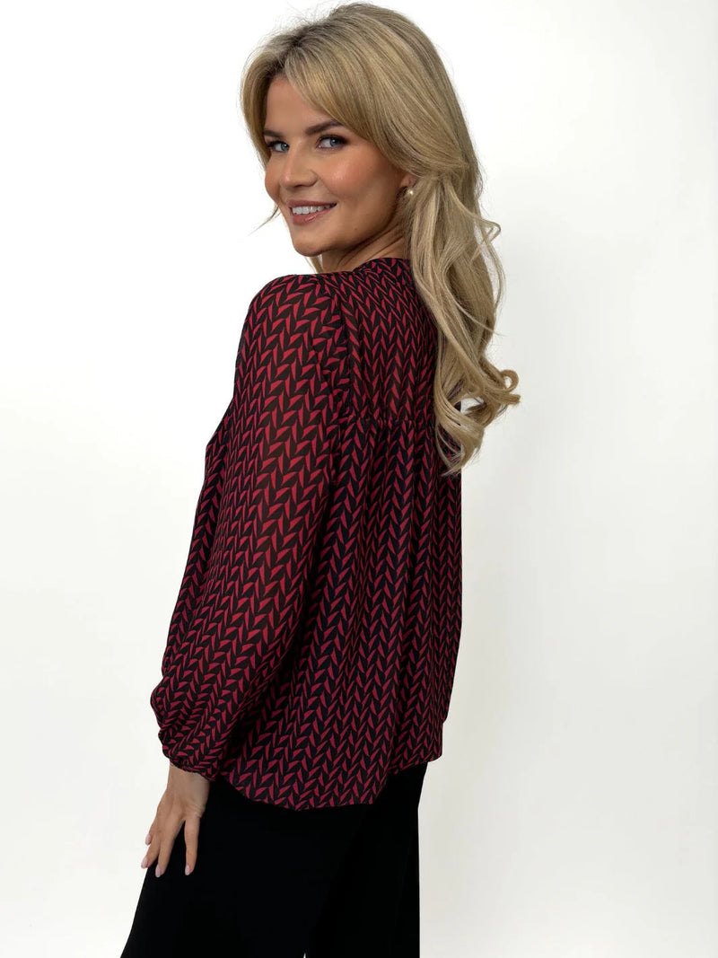 Bella Band Print Top - Black/red