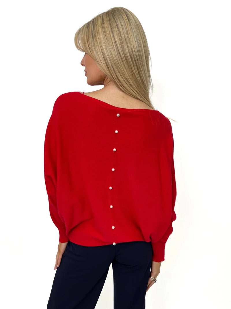 Elba Pearl Detail Jumper - Red