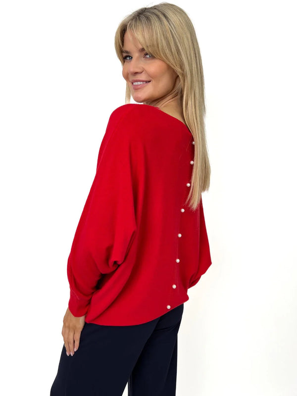 Elba Pearl Detail Jumper - Red