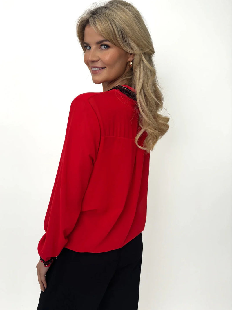 Kira V Neck Top - Red