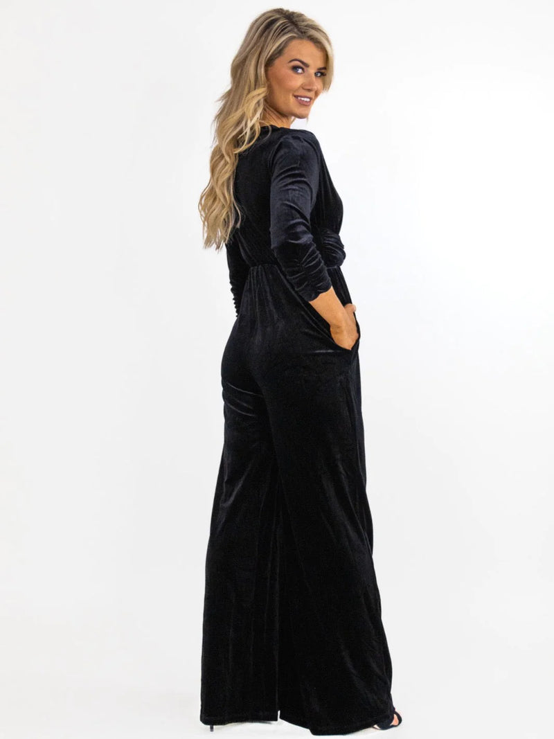 Servino Velvet Jumpsuit - Black