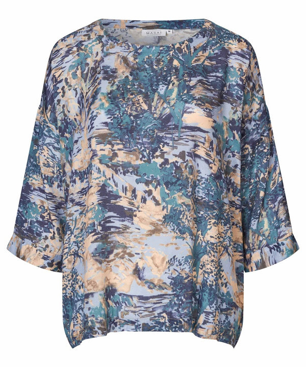 Becca 3/4 Sleeve Print Shirt - Teal