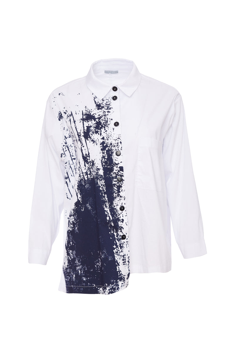 Placement Print Shirt - White/navy