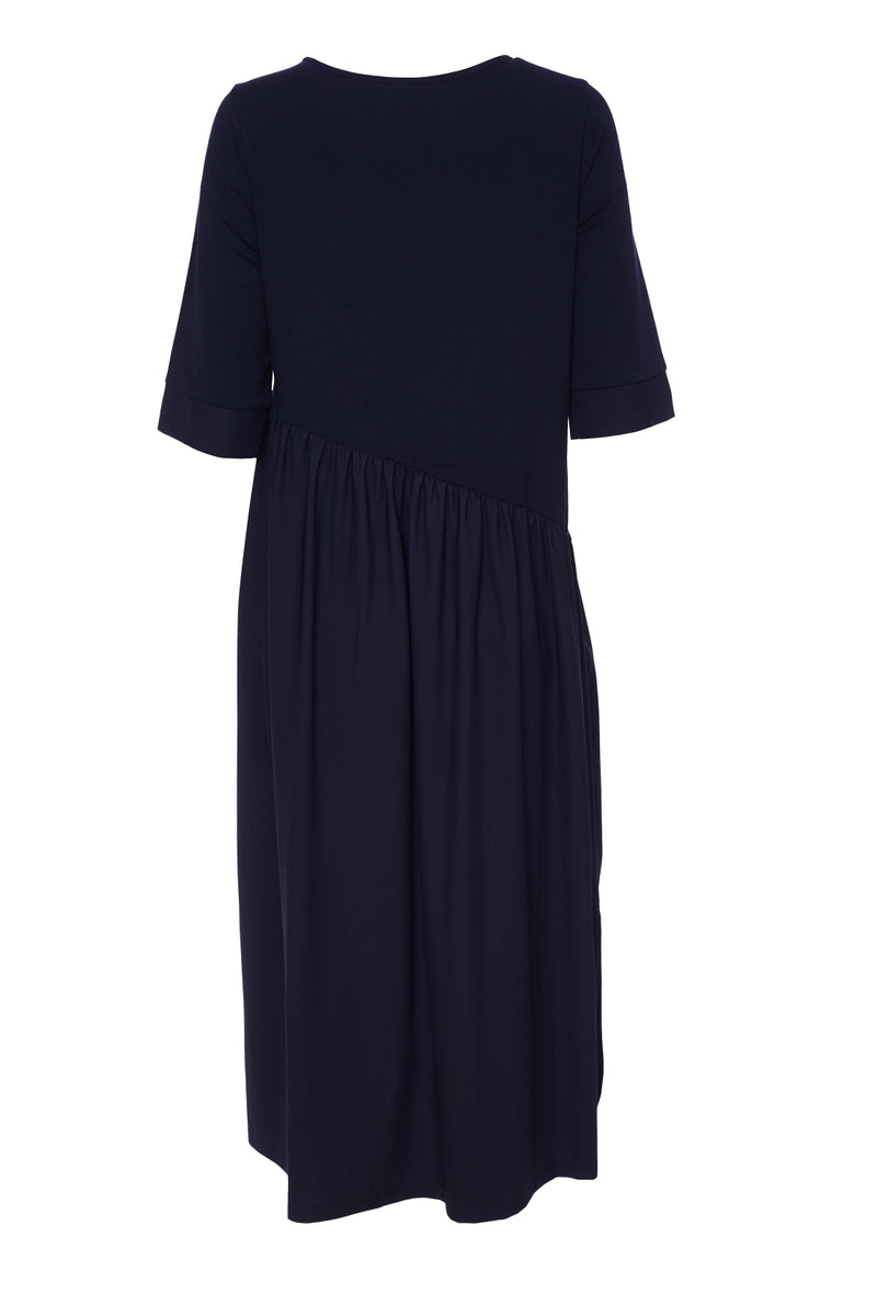 Gathered Skirt Jersey Dress - Navy