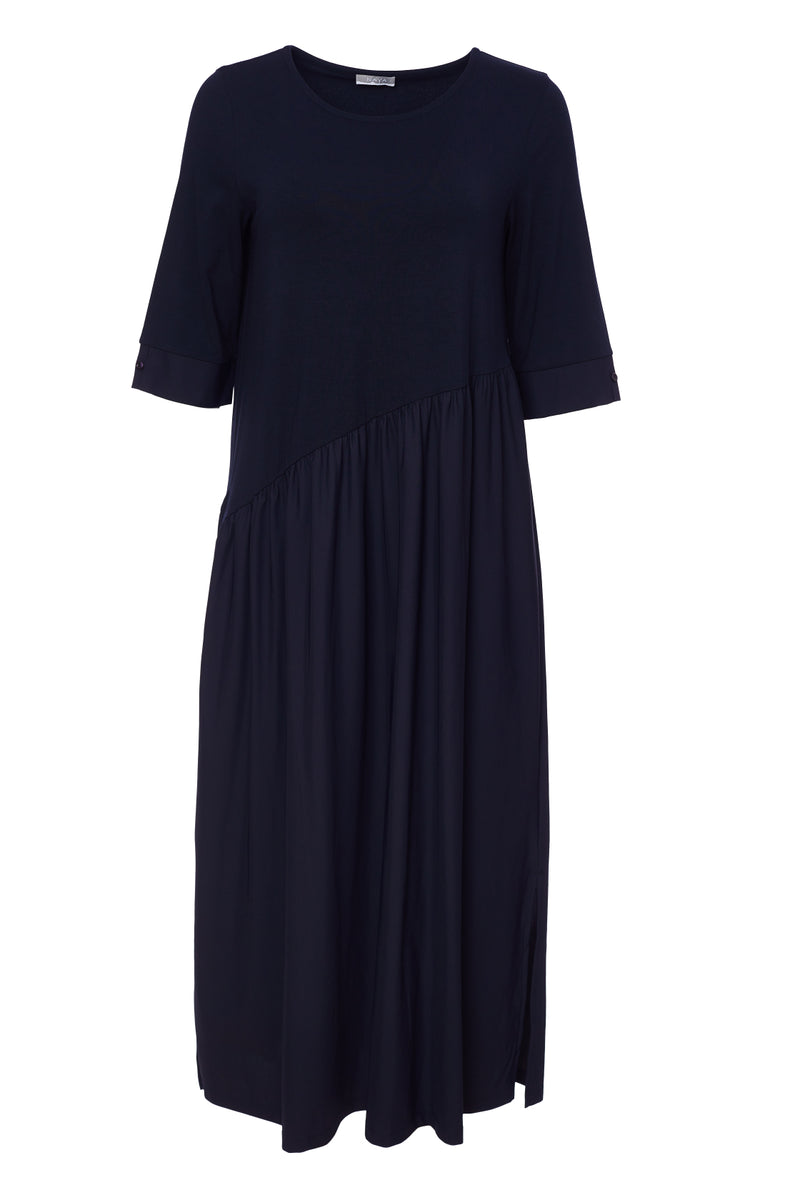 Gathered Skirt Jersey Dress - Navy