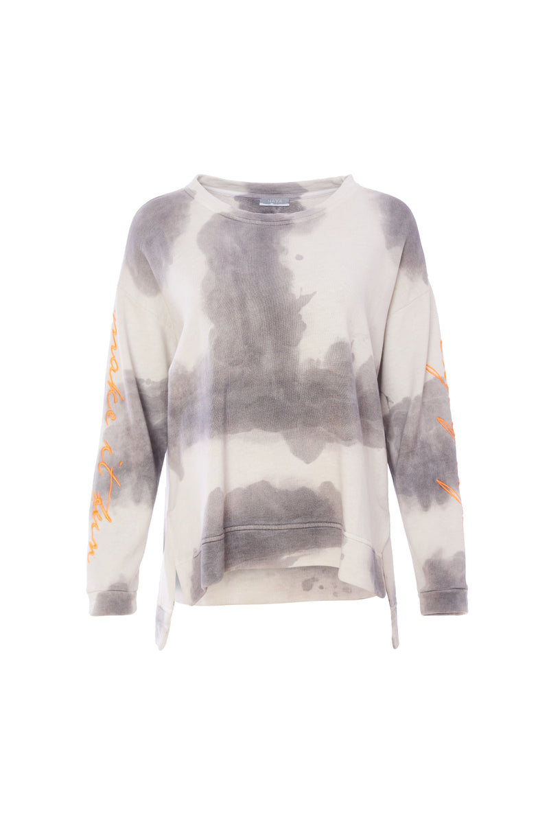 Embroidered Slv Tie Dye Sweatshirt - Mink