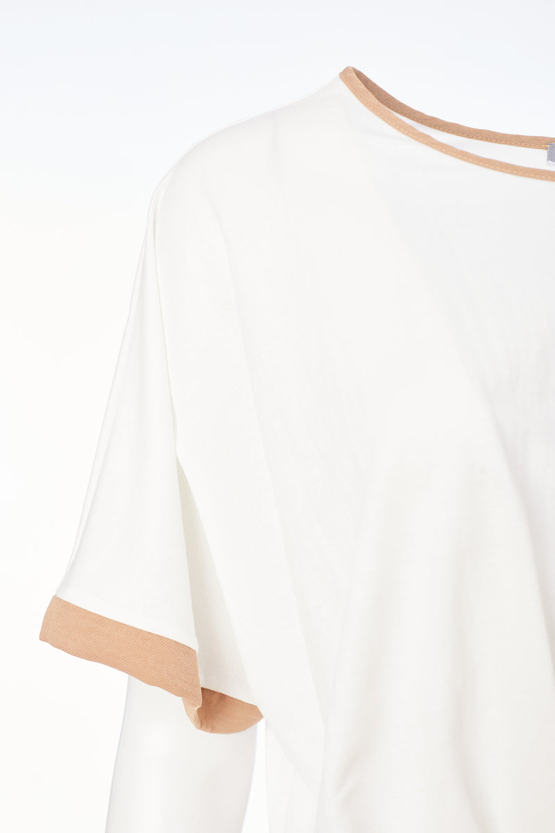 Pleated Hem Top - White/tan