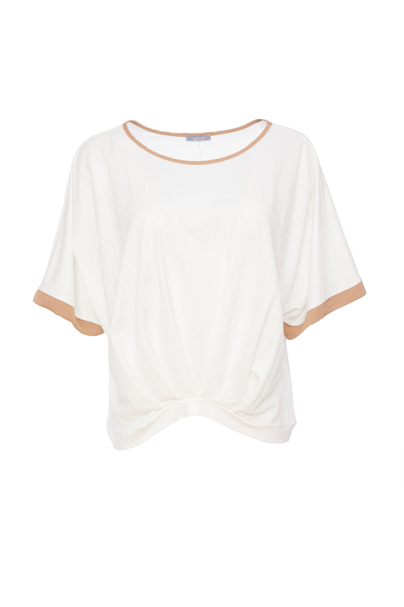 Pleated Hem Top - White/tan