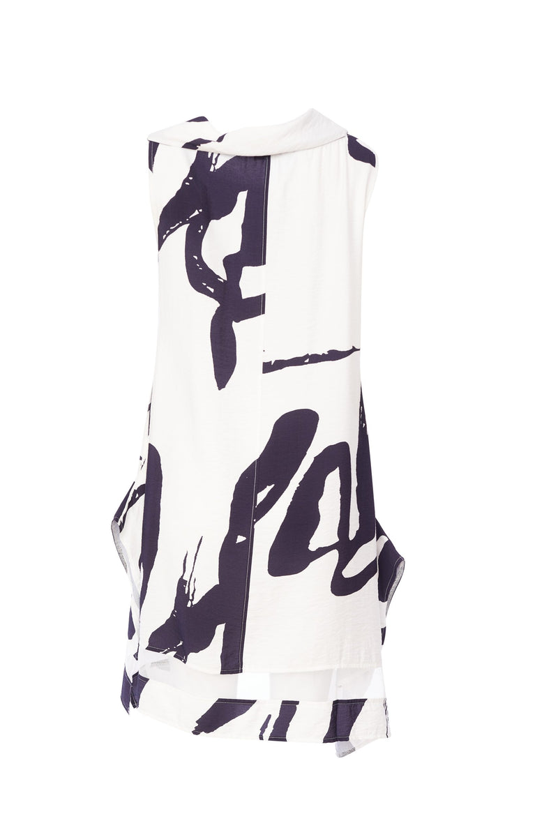 Cutaway Collar Dress - White/navy