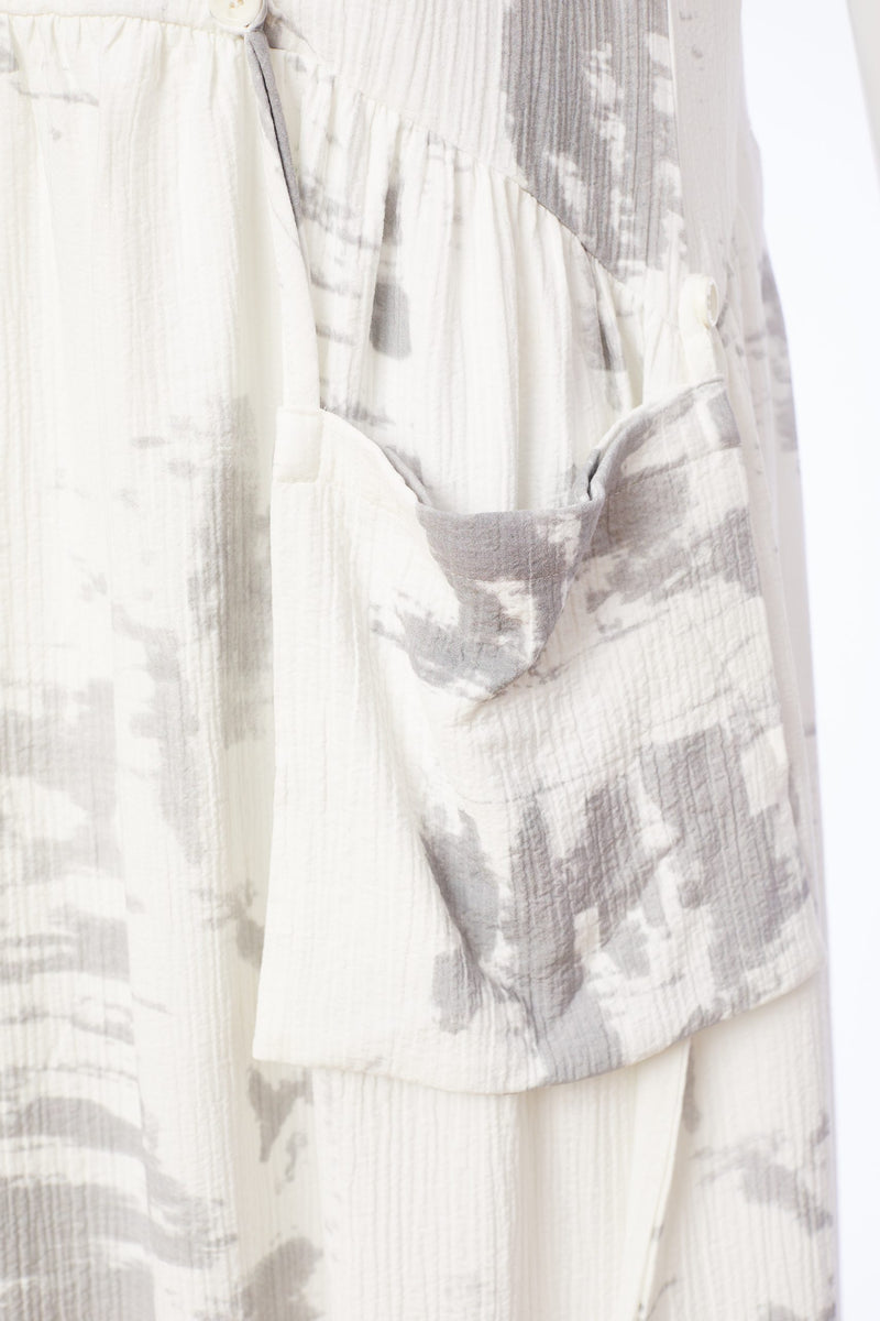 Mock Pocket Print Dress - White/mink