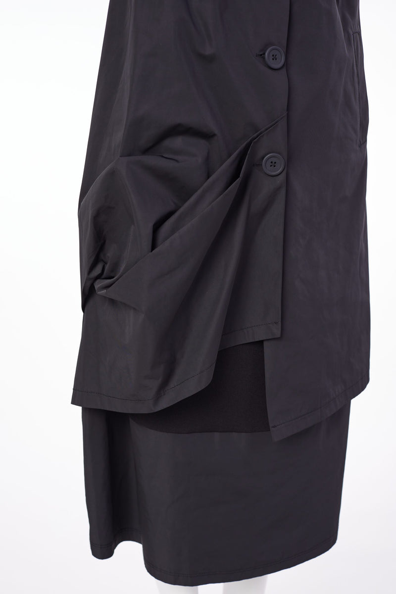 Taffeta Button Trim Skirt - Black