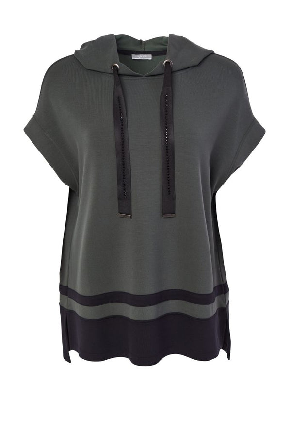 Sleeveless Hooded Top - Forest/black