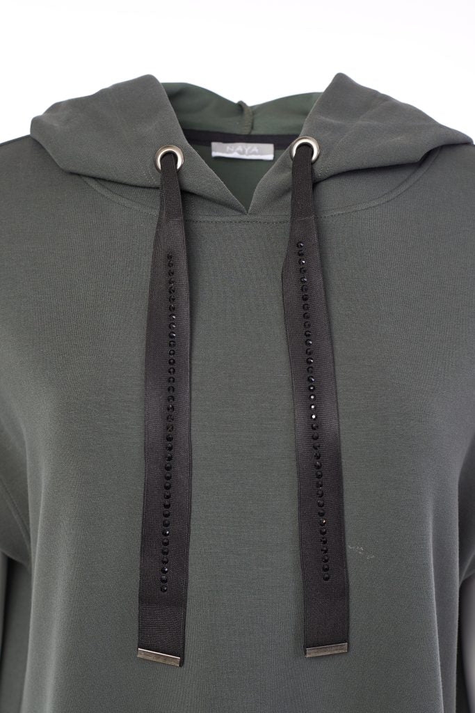 Sleeveless Hooded Top - Forest/black