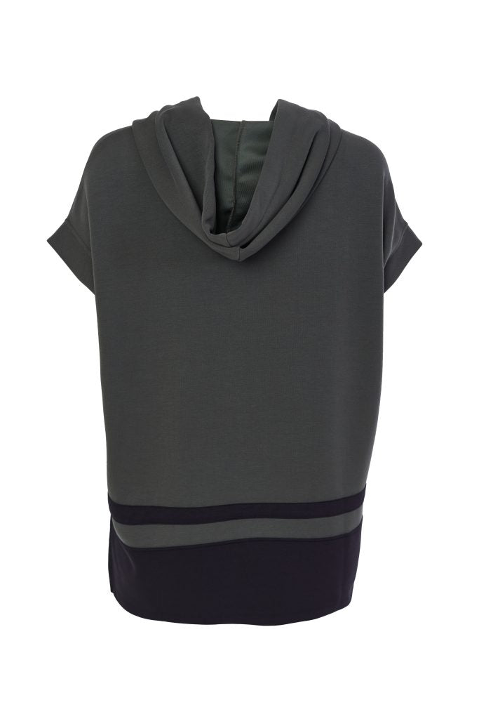 Sleeveless Hooded Top - Forest/black