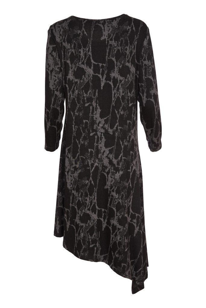 Print Angle Hem Dress - Black/grey