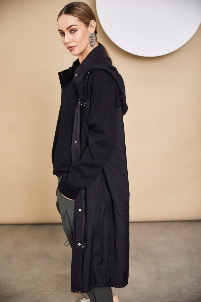 Contrast Hempanel Hooded Coat - Black