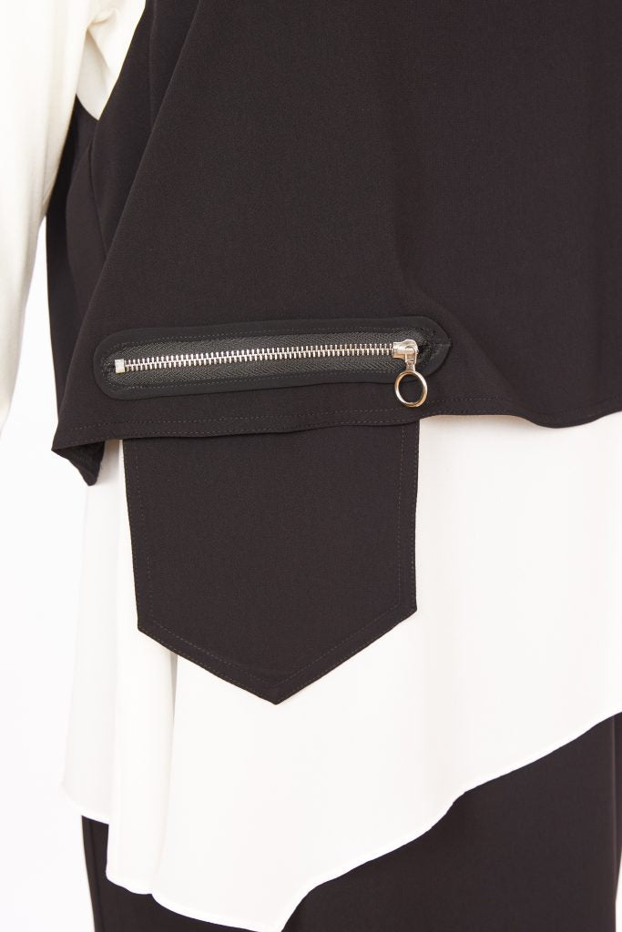 Zip Detail Layered Dress - Black/cream