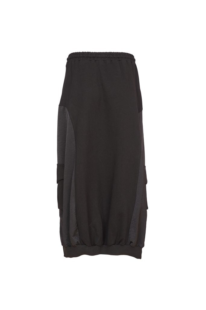 Contrast Pockets Drawstring Skirt - Black