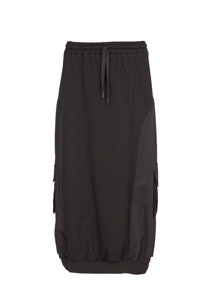 Contrast Pockets Drawstring Skirt - Black