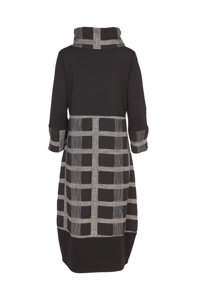 Contrast Sections Check Dress - Black/grey